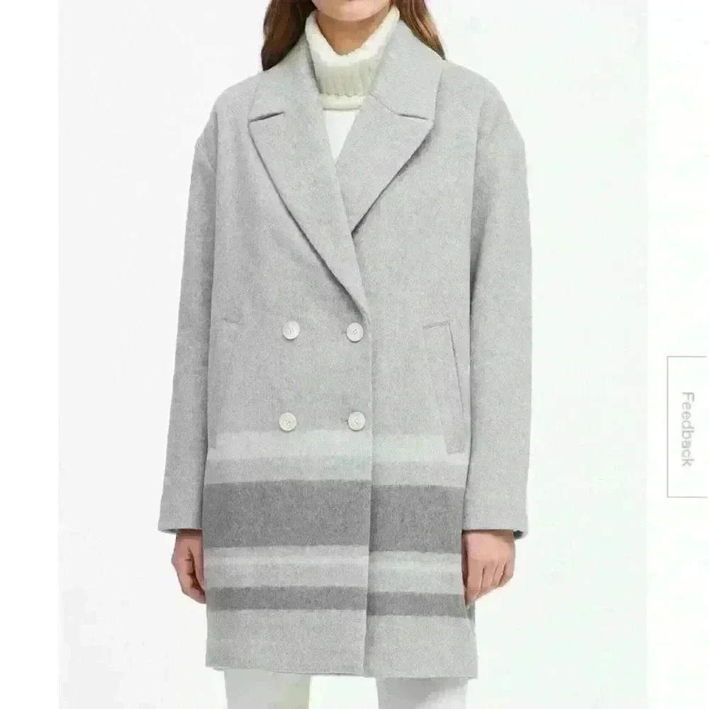 Banana Republic Double-Faced Blanket Stripped Coat, Heather Gray, Sz XS